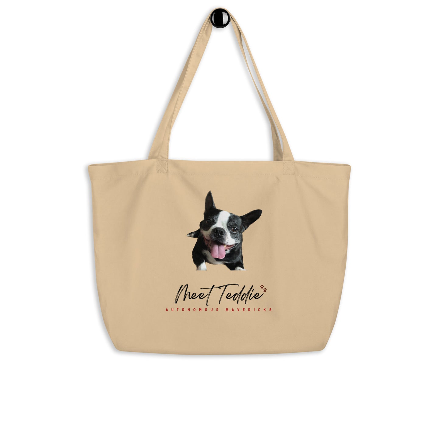 Organic Cotton Tote Bag Large (Meet Teddie / Boston Terrier)